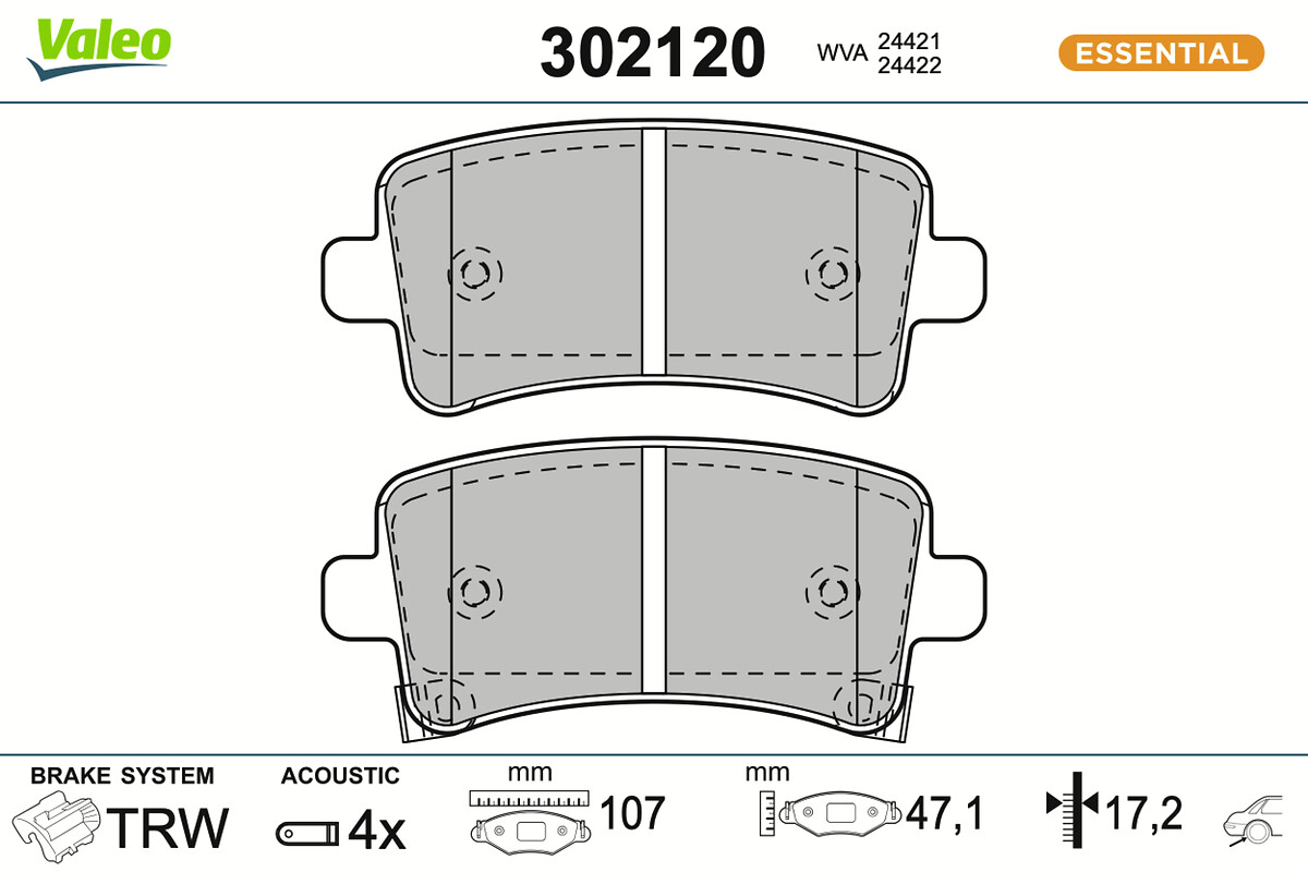 Jeu de 4 plaquettes de frein VALEO ref. 302120